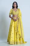 Buy_Nautanky_Yellow Blouse And Lehenga Raw Silk Dupatta Organza Embroidery Floral Wide V Set _at_Aza_Fashions