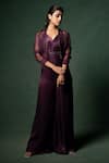 Buy Parshya Wine Viscose, Silk Organza, Satin Cut Embellished Jumpsuit With Bomber Jacket at Aza Fashions Buy_Parshya_Wine Viscose, Silk Organza, Satin Cut Embellished Jumpsuit With Bomber Jacket _at_Aza_Fashions