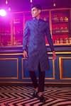 Buy_Kora By Nilesh Mitesh_Green Silk Embellished Chevron Patterns Sherwani And Trouser Set _at_Aza_Fashions