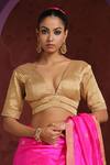 Buy_Weaver Story_Gold Tissue Plunge V Neck Pintucked Blouse _at_Aza_Fashions