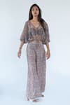 Buy_Nikita Vishakha_Grey Silk, Georgette Persian V Neck Print Sheer Top And Palazzo Set_at_Aza_Fashions