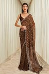 Buy_Sawan Gandhi_Brown Georgette Embellished Mukaish Plunge V Mirror Work Saree Set  _at_Aza_Fashions