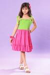 Buy_Littlecheer_Multi Color Cotton, Poplin Blocked And Flared Dress _at_Aza_Fashions