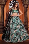 Buy_Label Priyanka Kar_Black Net Hand Embroidered Floral Patterns V Neck Bridal Lehenga Set _at_Aza_Fashions