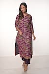 Buy_Soumodeep Dutta_Purple Chanderi Embroidered Kantha Notched Kurta With Pant _at_Aza_Fashions