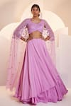 Buy_Shloka Khialani_Purple Georgette Eve Embellished Cape Lehenga Set_at_Aza_Fashions