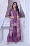 Buy_Sunita Nagi_Purple Sabarmati Georgette Embroidered Thread Jacket Open Sharara Set _at_Aza_Fashions