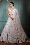 Buy_Pallavi Poddar_Ivory Organza, Tulle Embroidery, Sequins, Abir Embellished Bridal Lehenga Set _at_Aza_Fashions