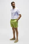 Buy_Terra Luna_Green 100% Linen Solid Pool Shorts _at_Aza_Fashions