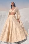 Buy_Seema Gujral_Cream Lehenga - Raw Silk Dupatta - Organza Cutwork Bridal Set  _at_Aza_Fashions