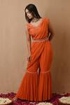 Buy_Label Nitisha_Orange Georgette Hand Embroidered Mukaish V Pre-draped Pant Saree And Blouse Set _at_Aza_Fashions