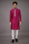 Buy_Para_Pink Chanderi Silk Hand Embroidered Pearls Kurta And Pant Set _at_Aza_Fashions