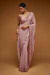 Buy_Neeta Lulla_Purple Chiffon Sequin Coin V Neck Embellished Border Saree With Blouse_at_Aza_Fashions