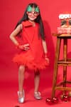 Buy_Hoity Moppet_Red Crepe, Satin Feathers Hem Dress _at_Aza_Fashions