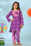 Buy_Cute Couture_Purple Cotton Lace Bandhani Print Kurta And Pant Set _at_Aza_Fashions