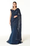 Buy_Rabani & Rakha_Blue Net Hand Embroidered Sequins Carmen Sairaa Lehenga Saree Set  _at_Aza_Fashions