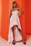 Buy_July Issue_Pink Cotton Gingham Straight Zane Asymmetric Hem Dress _at_Aza_Fashions