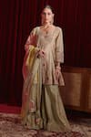 Buy_Ajiesh Oberoi_Green Dupion Silk And Organza Embroidered Floral Anahita Kurta Gharara Set _at_Aza_Fashions