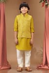 Buy_Kora By Nilesh Mitesh_Yellow Silk Embellished Thread Bundi Kurta Set _at_Aza_Fashions