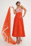 Buy_Asaga_Orange Silk Embroidery Leaf Straight Vida Yoke Anarkali Set _at_Aza_Fashions