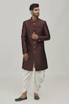 Buy_Arihant Rai Sinha_Wine Jaquard And Art Silk Woven Floral Motifs Pattern Sherwani Set _at_Aza_Fashions