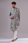 Buy_Kasbah_Blue Velvet Embroidery Floral Sherwani _at_Aza_Fashions