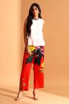 Buy_Moh India_Red Cupro Printed Flower Scarlet Trouser_at_Aza_Fashions
