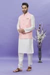 Buy_Aryavir Malhotra_Pink Bundi Jacquard Banarasi Silk Floral Pattern Sleeveless And Kurta Set _at_Aza_Fashions