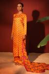 Buy_Shetab Kazmi_Orange Modal Satin Printed Floral Digital Round Kurta Palazzo Set _at_Aza_Fashions