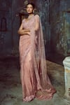 Buy_Nitika Gujral_Pink Saree And Blouse Net Embroidered Bead Plunge V & Crystal Work With Neck _at_Aza_Fashions