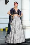 Buy_Shilpi Gupta_Blue Blouse Viscose Dupion Print And Embroidery Floral Cape Lehenga Set  _at_Aza_Fashions