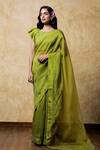 Buy_Shilpi Gupta_Green Organza Embroidery Round Neck Saree With Scallop Blouse _at_Aza_Fashions