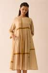 Buy_Jayati Goenka_Beige Upcycled Cotton Boat Checkered Midi Dress _at_Aza_Fashions