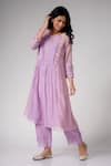 Buy_Label Mansi Nagdev_Purple Chanderi Embroidery, Pearls, Lace V-neck Aasia Anarkali And Palazzo Set _at_Aza_Fashions