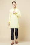 Buy_Spring Break_Yellow Pu Printed Floral Collar Kurta _at_Aza_Fashions