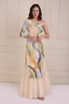 Buy_Shwetanga_Ivory Cotton Beads One Shoulder Organic Kurta And Sharara Set _at_Aza_Fashions