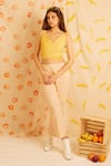 Buy_Banana Labs_Yellow Cotton V-neck Hand Block Print Crop Top And Pant Set _at_Aza_Fashions