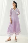 Buy_Roze_Purple Kurta Cotton Kantha Embellished Lace Scallop V Neck Aria Angrakha Set _at_Aza_Fashions