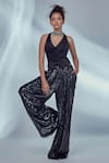 Buy_Style Junkiie_Black Georgette Embroidered Sequin Work Pleated Pant  _at_Aza_Fashions