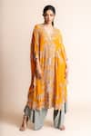 Buy_Nupur Kanoi_Orange Silky Hand Embroidery Mirror Work V Triangle Cape With Pant _at_Aza_Fashions