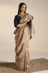 Buy_Shorshe Clothing_Grey Handloom Tissue Woven Geometric Saree _at_Aza_Fashions