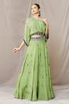 Buy_Nupur Kanoi_Green Crepe Print Floral Asymmetric Neck Vine Lehenga And Top Set  _at_Aza_Fashions