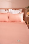 Buy_La Paloma_Peach 100% Tencel Embroidered Floral Placement Bedsheet Set_at_Aza_Fashions