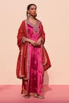 Buy_Angad Singh_Pink Silk Embroidered Floral V Neck Kasab And Tilla Work Kurta Set _at_Aza_Fashions