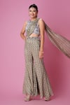 Buy_Amani_Grey Crepe Silk Printed Geometric Round Pre-stitched Sharara Saree  _at_Aza_Fashions