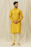 Buy_Aryavir Malhotra_Yellow Kurta  Handloom Cotton Printed Digital Set _at_Aza_Fashions