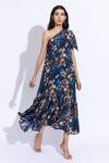 Buy_Aroop Shop India_Blue Cotton, Silk Asymmetric Keke Lupine Print Dress _at_Aza_Fashions
