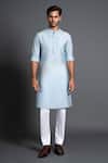 Buy_Raghavendra Rathore Jodhpur_Blue Silk Embroidery Placket Kurta _at_Aza_Fashions