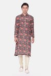 Buy_Mayank Modi - Men_Wine Muslin Printed Botanical Kurta Set _at_Aza_Fashions