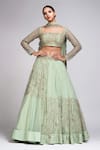 Buy_Shruti S_Green Star Net Embroidery Zari Sweetheart Neck Lehenga Set _at_Aza_Fashions